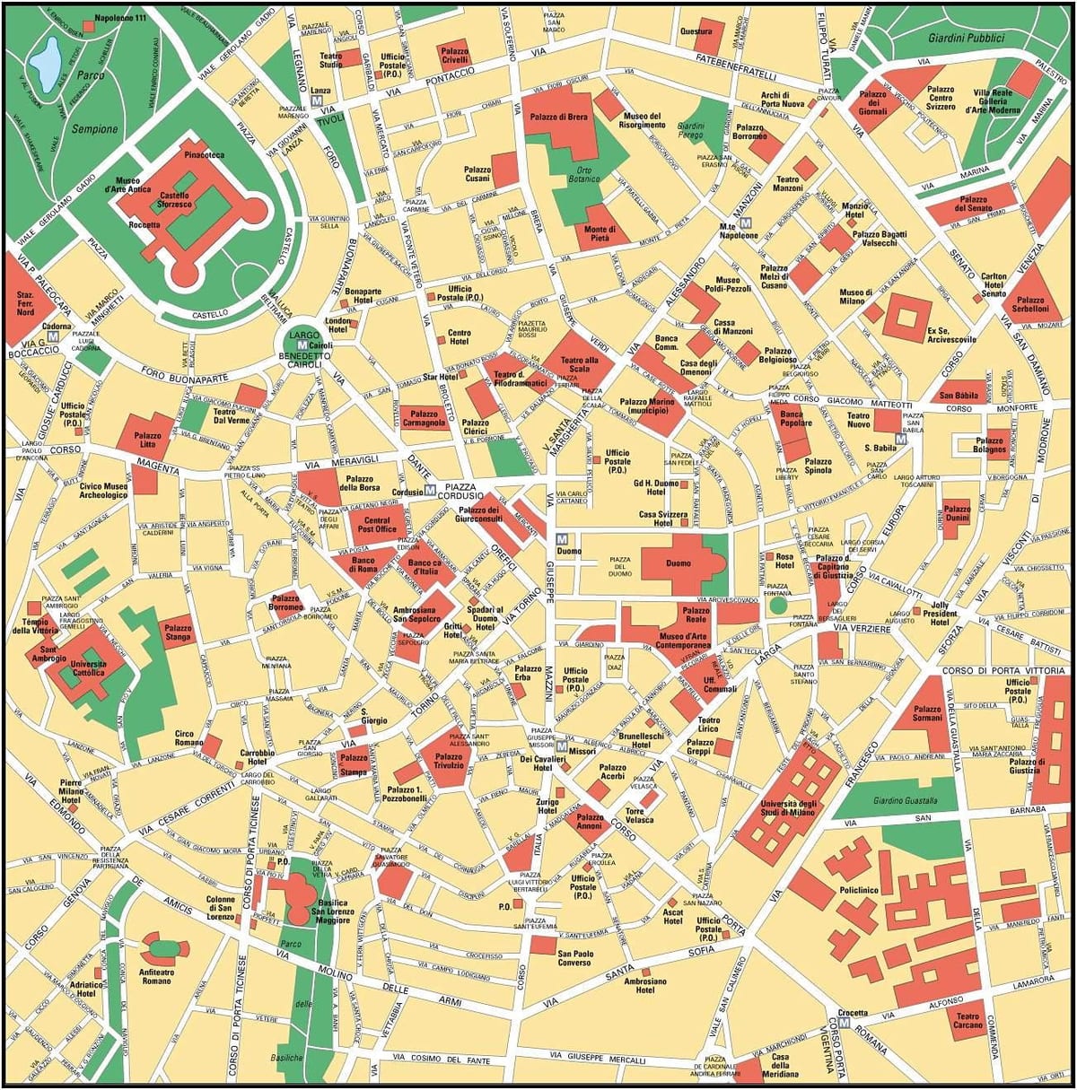ਮਿਲਣ, ਇਟਲੀ city center ਦਾ ਨਕਸ਼ਾ